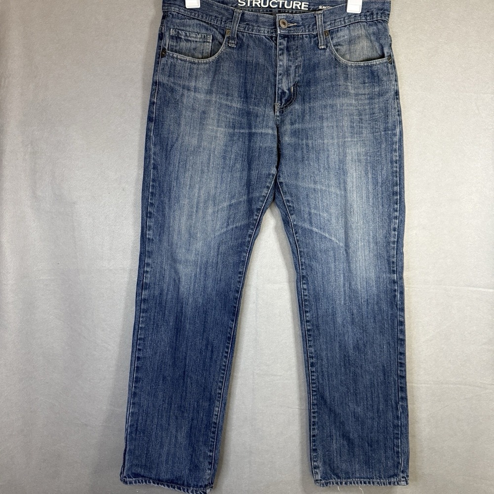 Structure Blue Jeans Men 31X32 Slim Straight Heavy Denim 90s Y2K Grunge